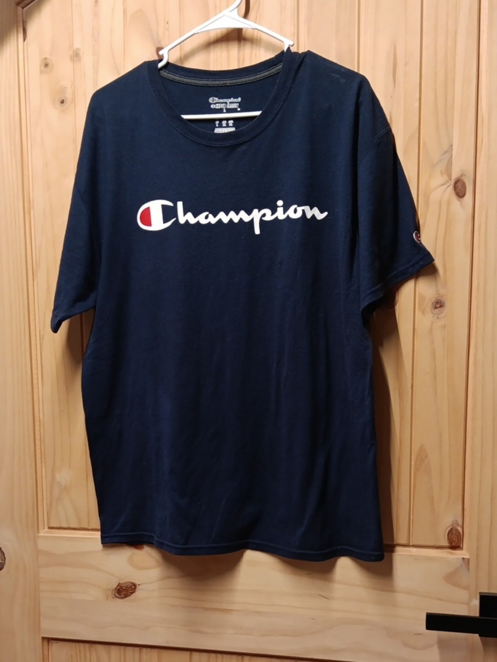 Champion Navy Short-Sleeve Logo Tee with White & Red Script